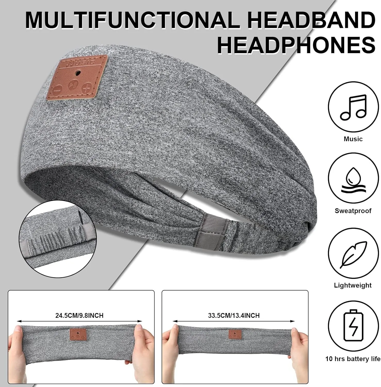 2 Pieces Wireless Bluetooth-Compatible Music Headband with HD Speakers Wireless Headphones for Side Sleepers Sleeping Calling Jogging Yoga Workout