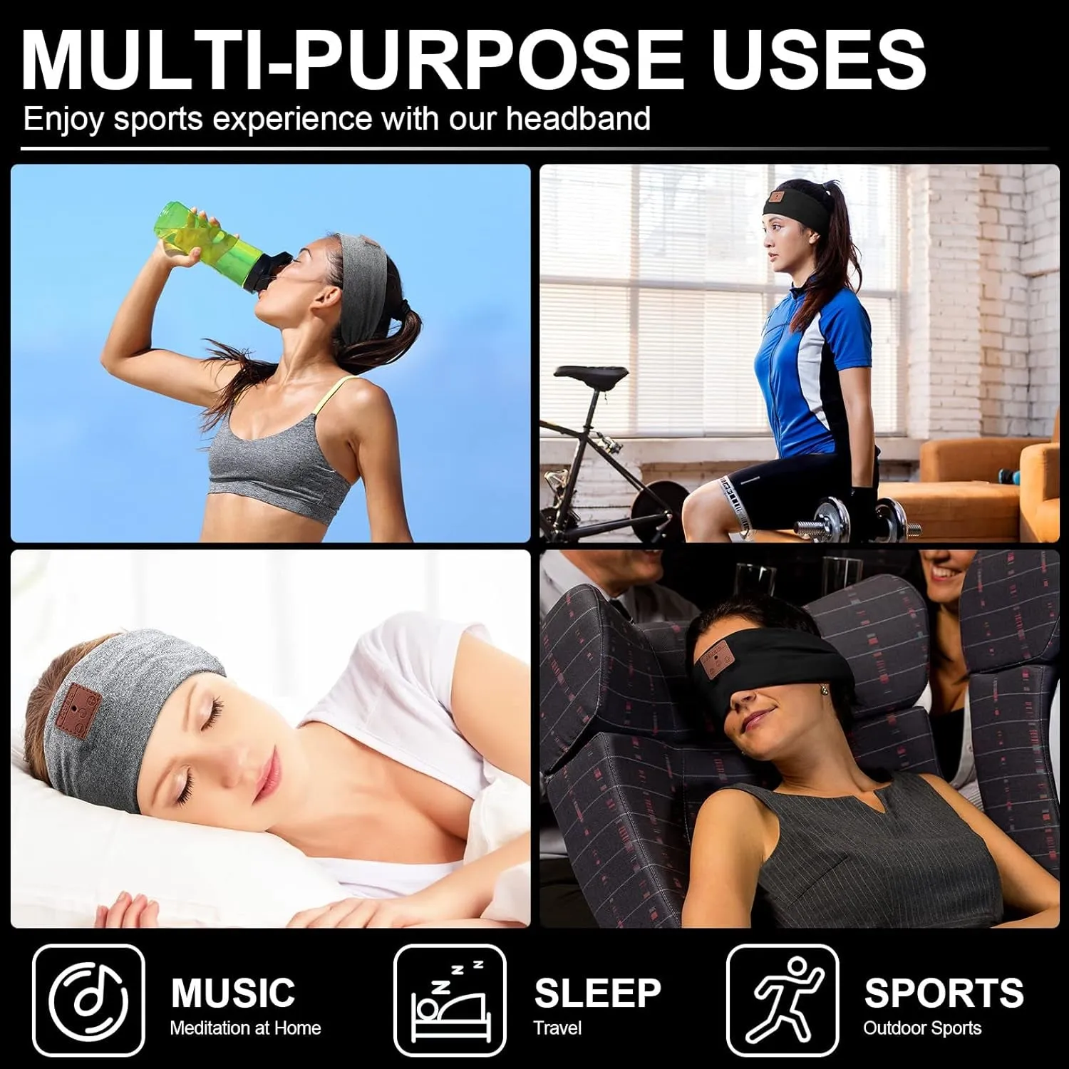 2 Pieces Wireless Bluetooth-Compatible Music Headband with HD Speakers Wireless Headphones for Side Sleepers Sleeping Calling Jogging Yoga Workout