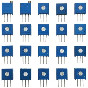 20 Piece Cermet Potentiometer Assortment - 10 Different Values 500 to 1M ohms, Vertical 3/8" Square, Top Adjust