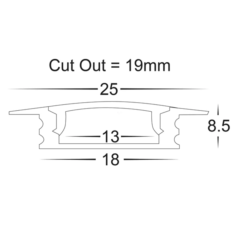 25mm x 9mm White Shallow Winged Square Aluminium LED Profile Havit Lighting - HV9695-2507-WHT