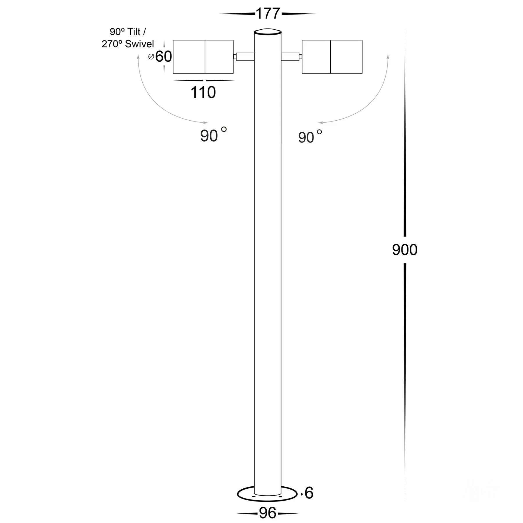 316 Stainless Steel Double Adjustable Bollard Light 900mm - HV1507T-SS316-12V, HV1507T-SS316-240V