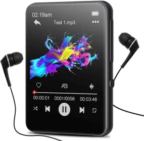 32GB Mp3 Player with Bluetooth, Full Touch 2.4 Screen MP3 and MP4 Player Built-In HD Speaker, FM Radio, Voice Recorder, Mini Design Sports Music Player Support Expansion (128GB) Black