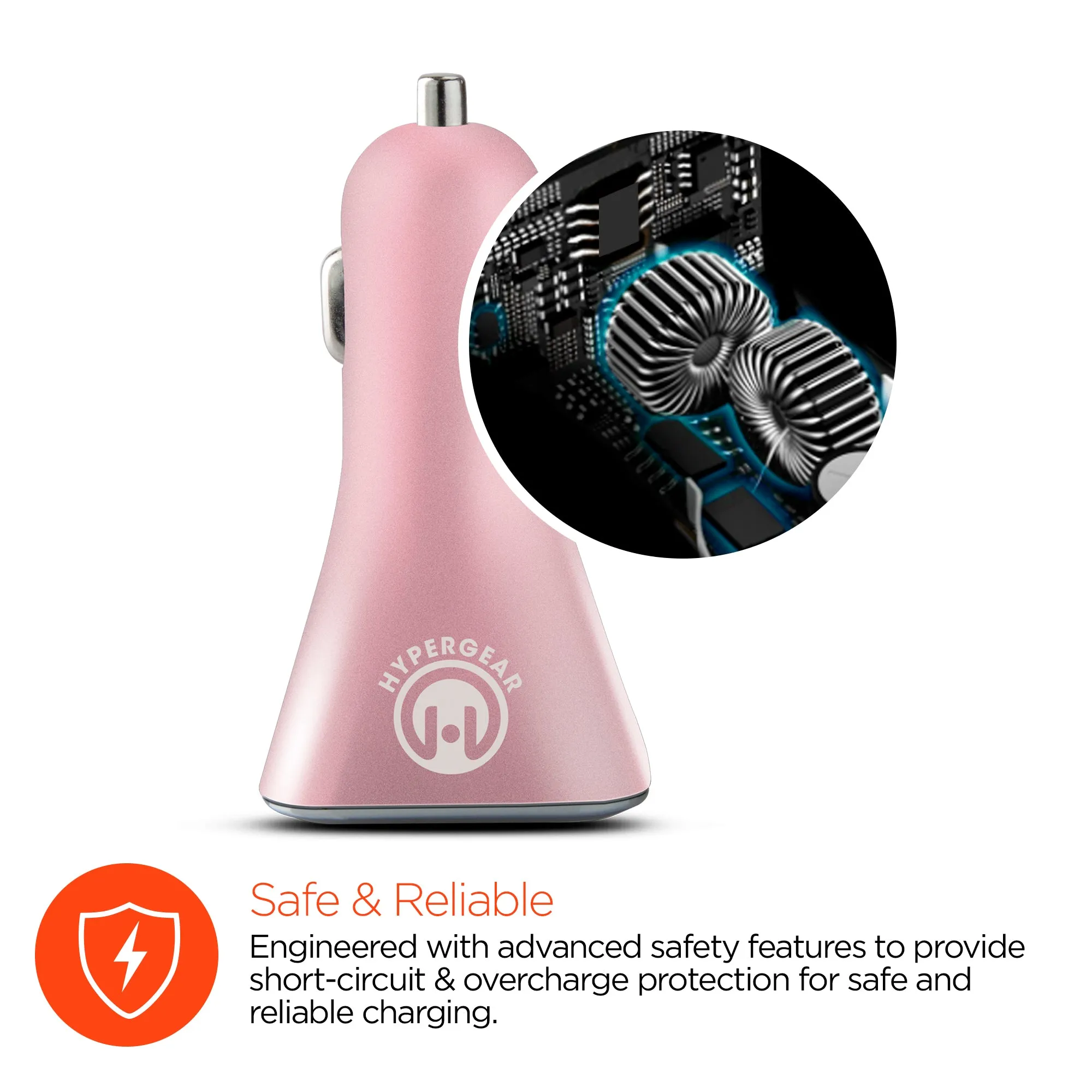 34W Quad USB Car Charger | Rose Gold