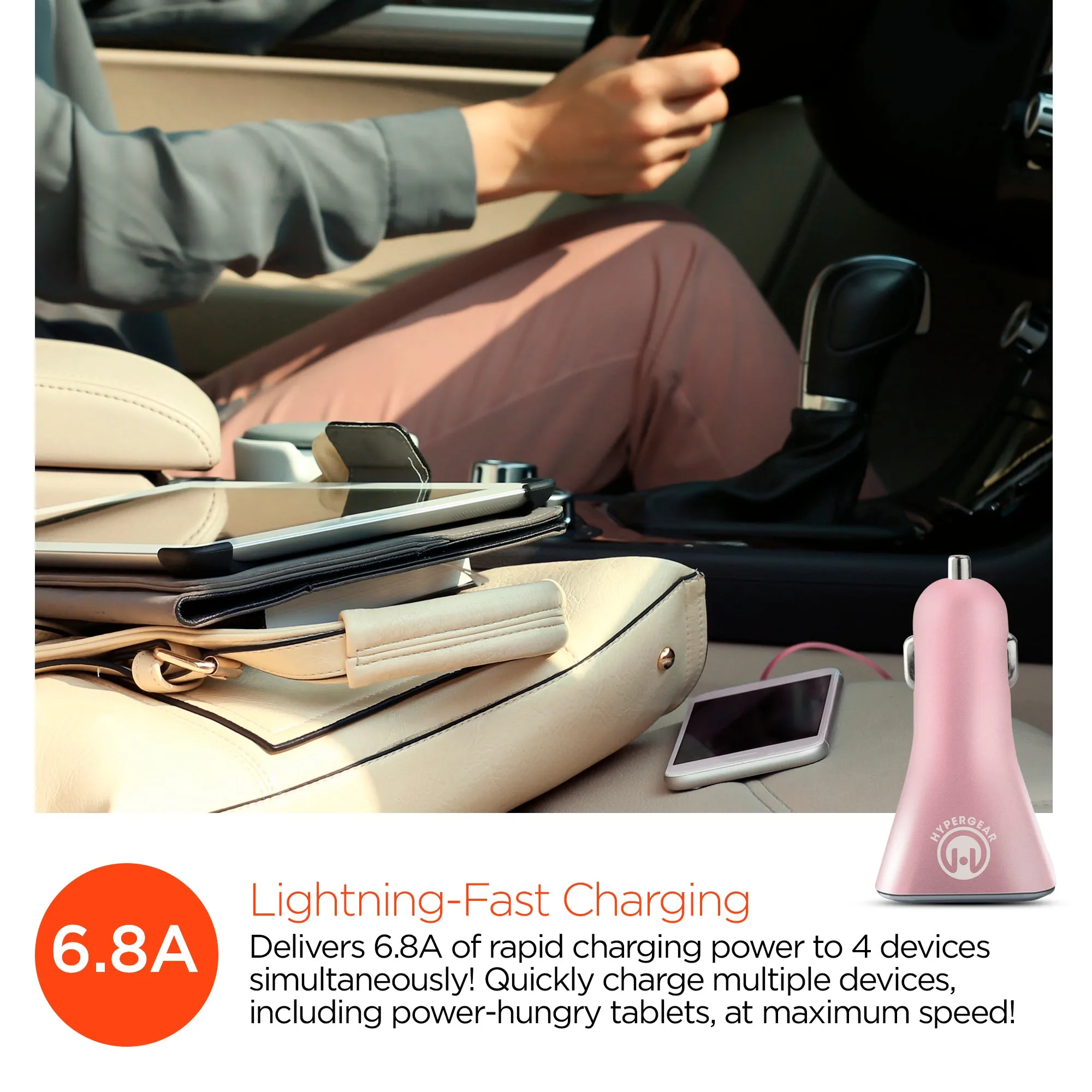 34W Quad USB Car Charger | Rose Gold