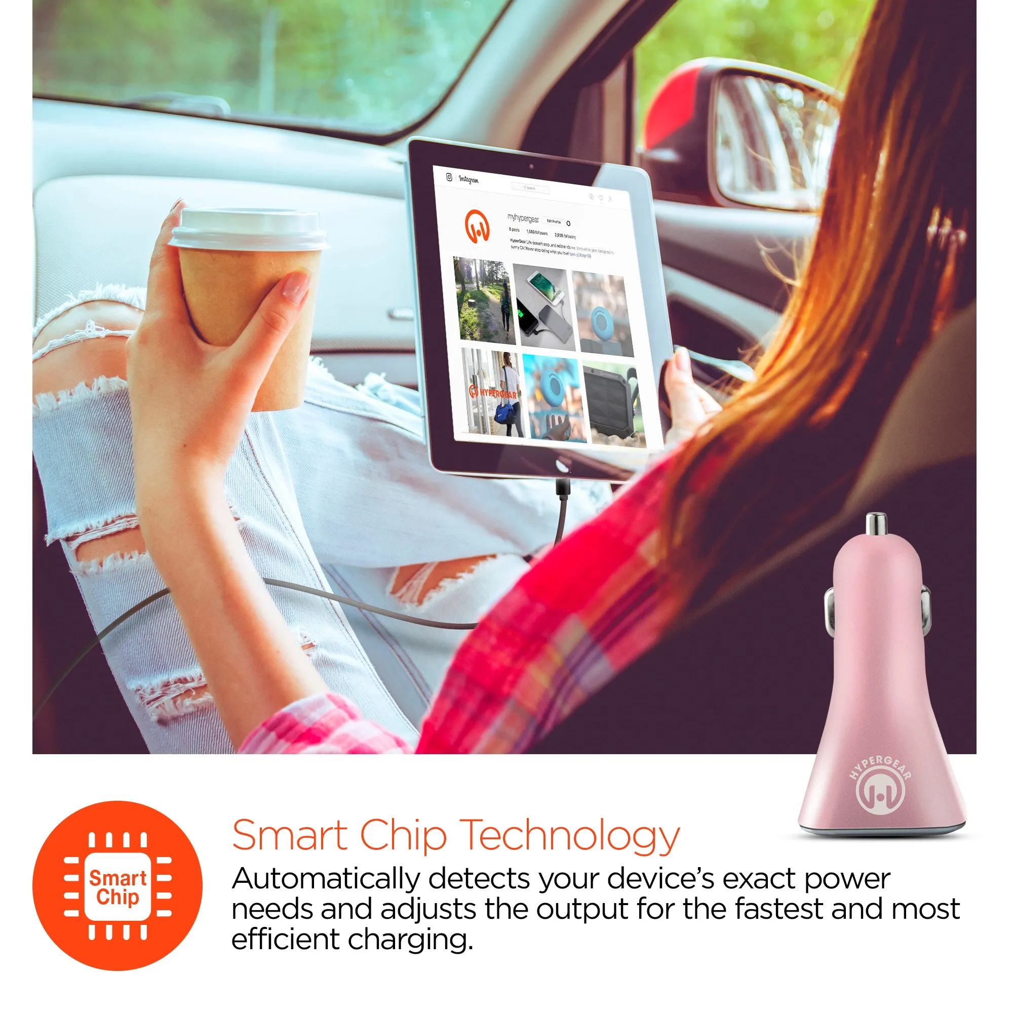 34W Quad USB Car Charger | Rose Gold