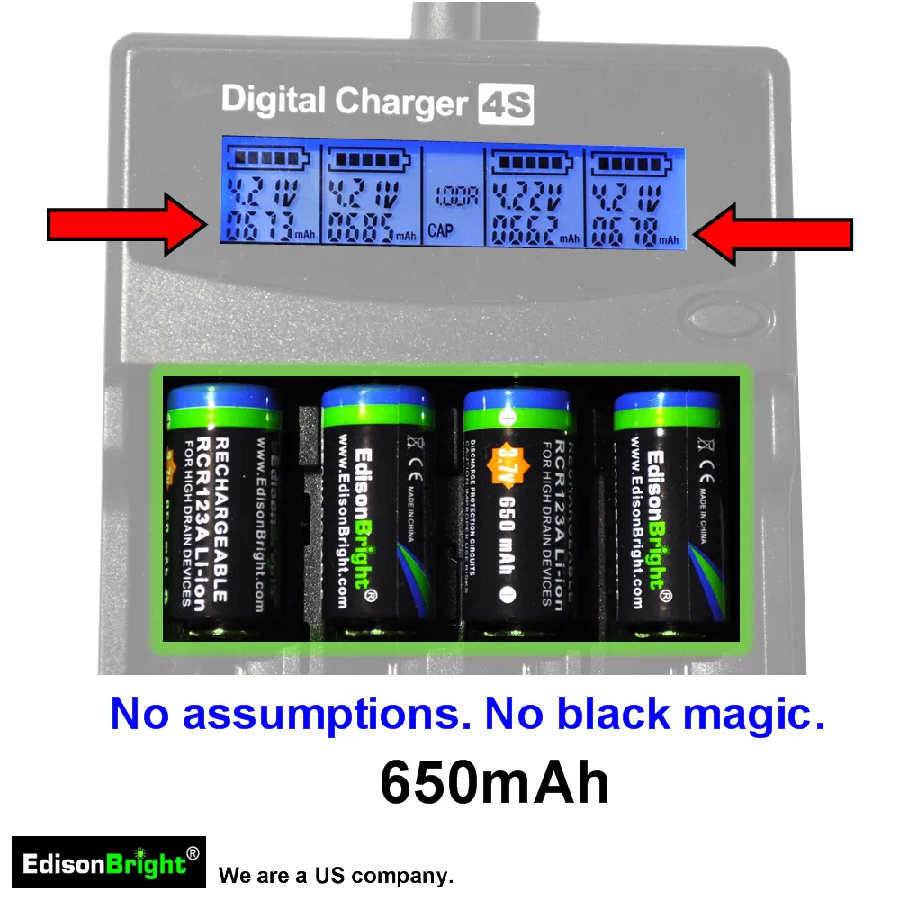 4 Pack Brand New EdisonBright EBR65 16340 (RCR123A) rechargeable Li-ion batteries