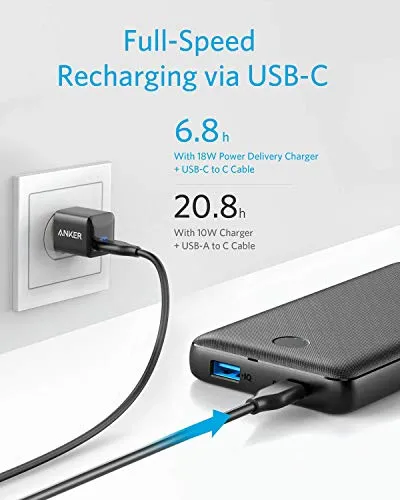 Anker Portable Charger, PowerCore Essential 20000 PD (18W) Power Bank with 18W USB C Charger, High-Capacity 20,000mAh Power Delivery Battery Pack for iPhone 11/11 Pro/11 Pro Max/X/8, Samsung