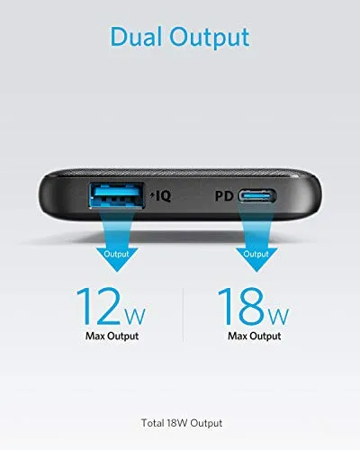 Anker Portable Charger, PowerCore Slim 10000 PD(18W) Power Bank with 18W USB C Charger, Power Delivery Battery Pack for iPhone/X/XS/XR/XS Max, Samsung Galaxy S10, Pixel 3/3XL, and More, Black