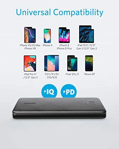 Anker Portable Charger, PowerCore Slim 10000 PD(18W) Power Bank with 18W USB C Charger, Power Delivery Battery Pack for iPhone/X/XS/XR/XS Max, Samsung Galaxy S10, Pixel 3/3XL, and More, Black