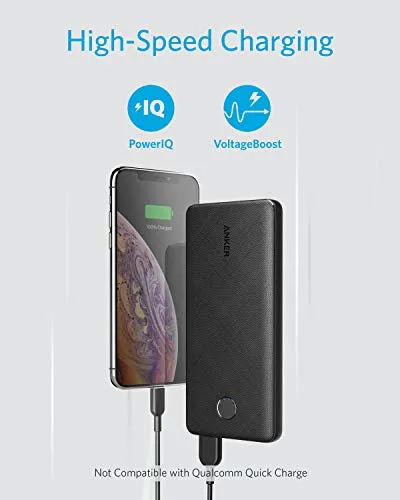 Anker Portable Charger, PowerCore Slim 10000 Power Bank, Compact 10000mAh External Battery, High-Speed PowerIQ Charging Technology for iPhone, Samsung Galaxy and More (USB-C Input Only)