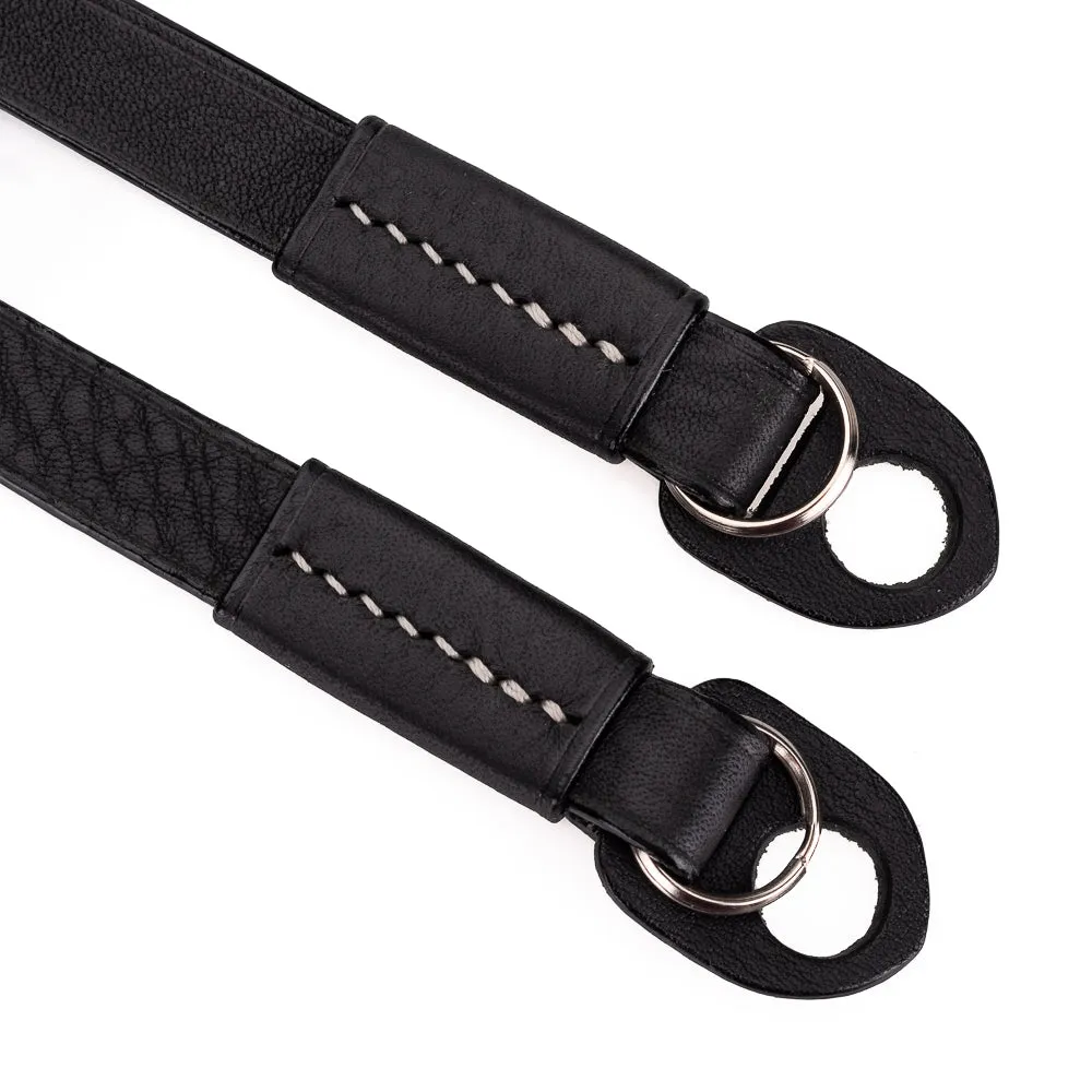 Arte di Mano Boa Neck Strap, 95cm - Minerva Black with White Stitching