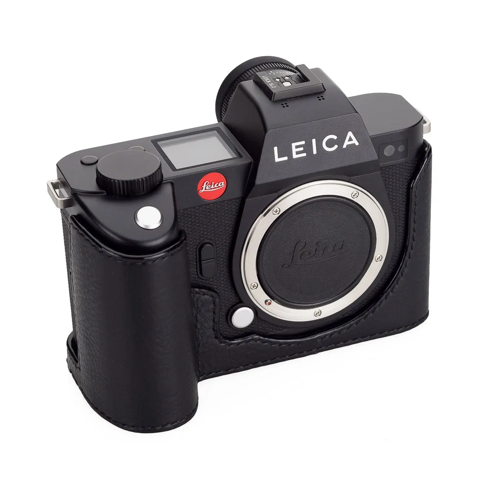 Arte di Mano Half Case for Leica SL2 with Battery Access Door, Open Style - Black with Black Stitching