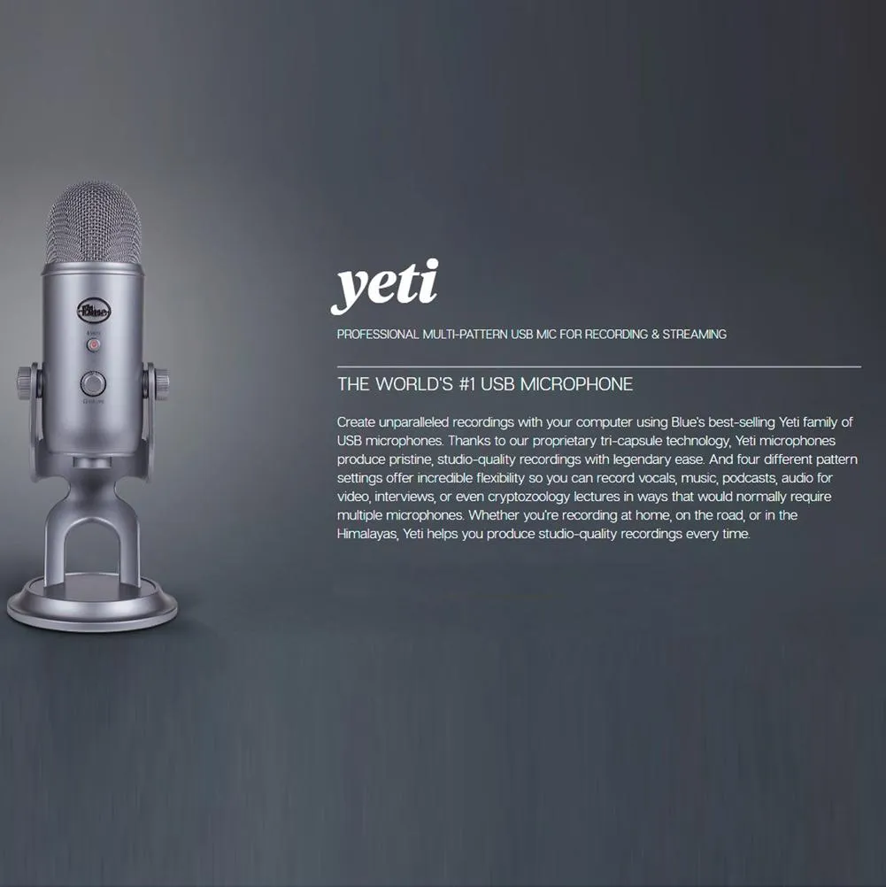 Blue Yeti 3 Capsule USB Microphone - Space Grey