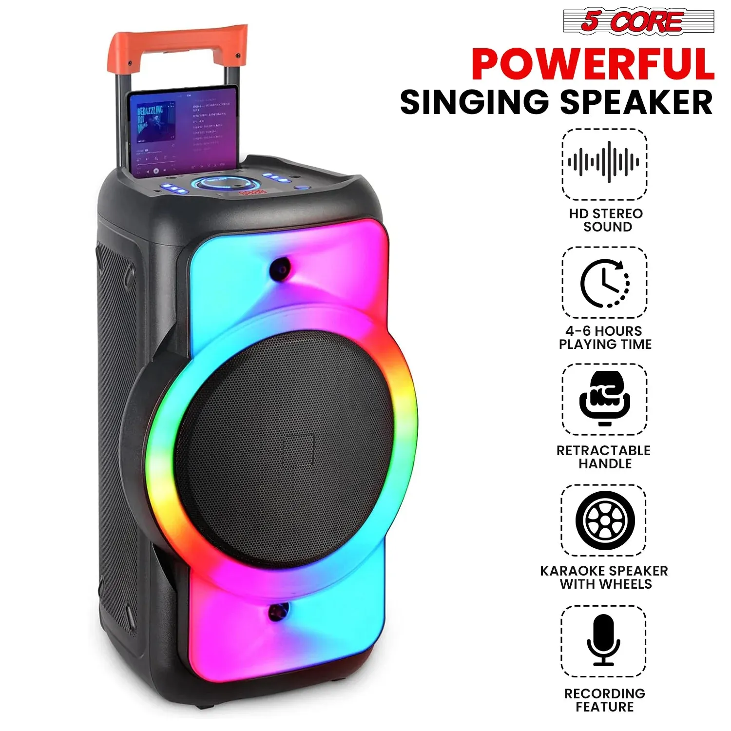 Bluetooth Party Speaker 12 Inch Karaoke Machine   2 Wireless Mic