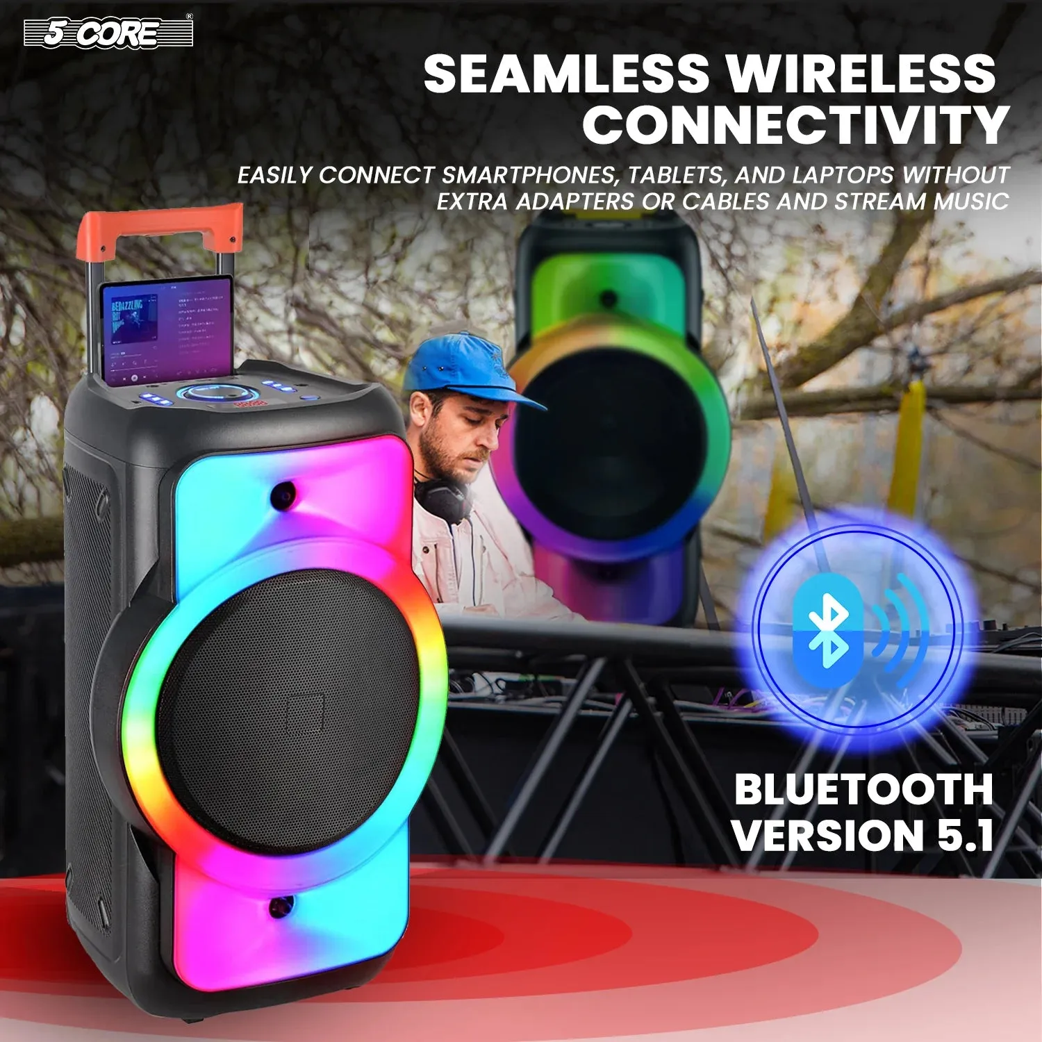 Bluetooth Party Speaker 12 Inch Karaoke Machine   2 Wireless Mic