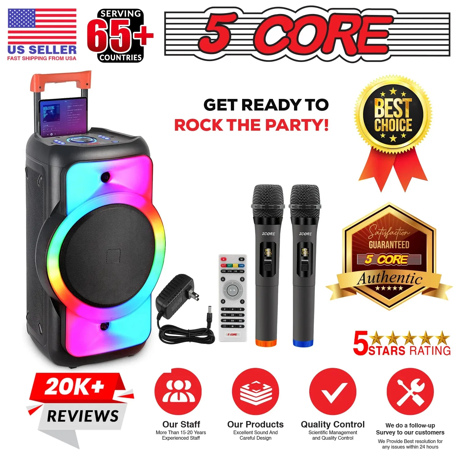 Bluetooth Party Speaker 12 Inch Karaoke Machine   2 Wireless Mic