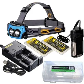 Fenix HP40F 450 Lumen white/blue LED combination night fishing Headlamp with Nitecore I2 smart battery charger, 2 X Nitecore NL183 18650 rechargeable batteries and EdisonBright battery carry box bundle