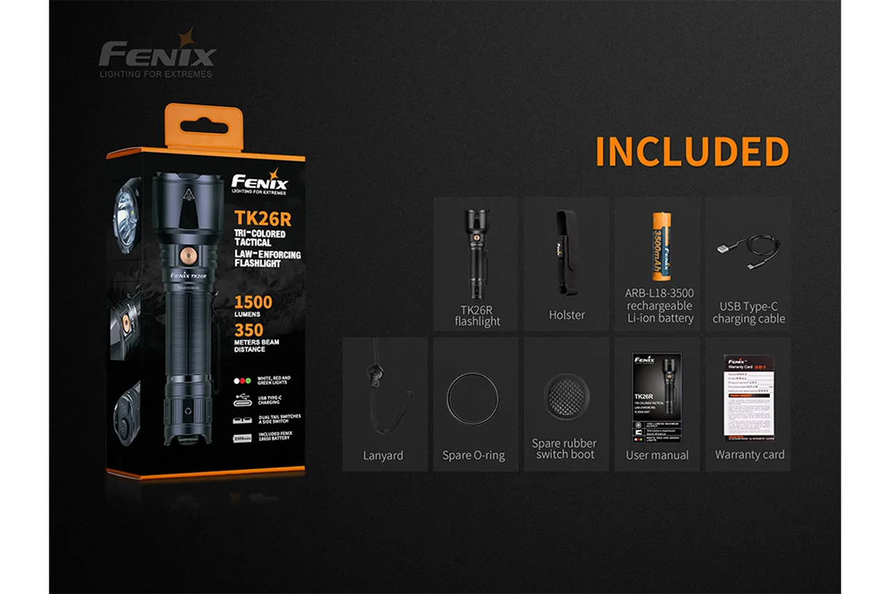 Fenix TK26R 1500 Lumen Rechargeable Flashlight 1 x 18650 Battery LUMINUS SST40 LED