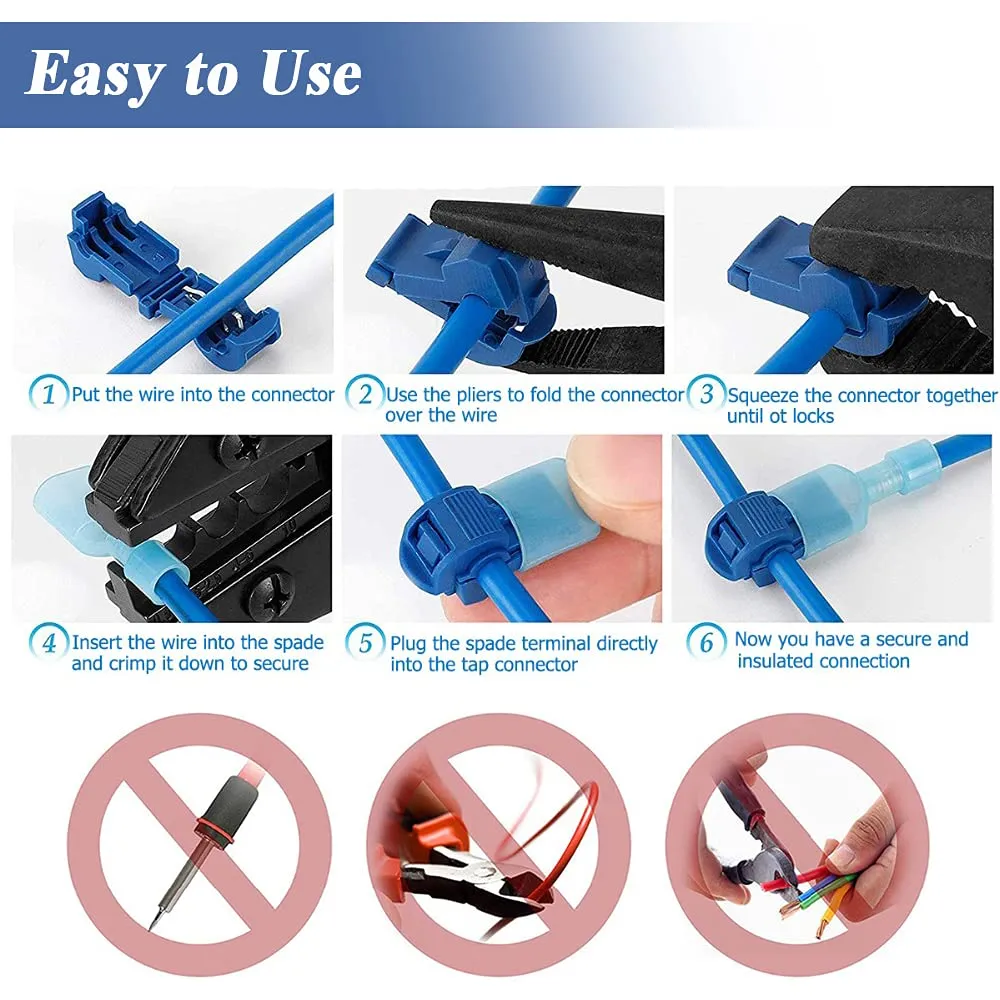 FluxTech - T-Type Tap Wire Connector. Self-Stripping Electrical. Quick Splice Spade Wire Crimp Terminal Kit