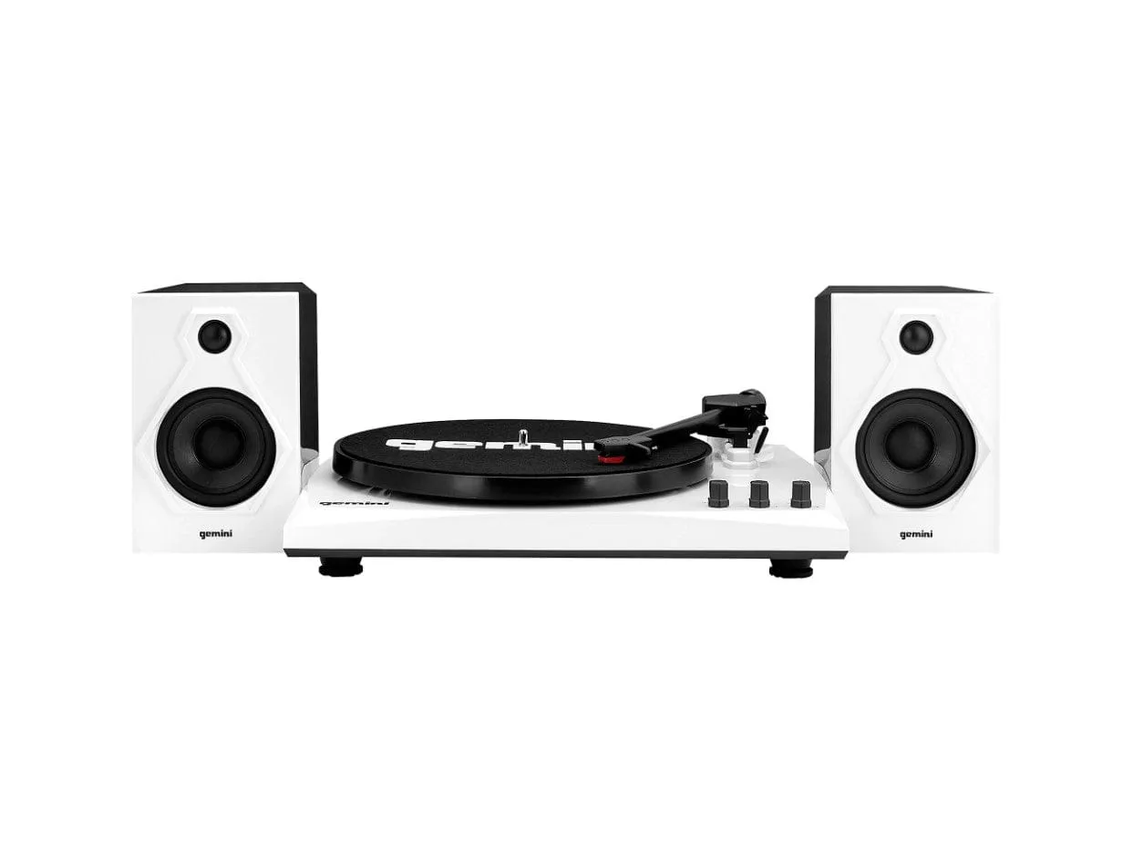 Gemini Record Player Turntable Bluetooth Audio System with Dual Stereo Speakers, Black & White - Certified Refurbished