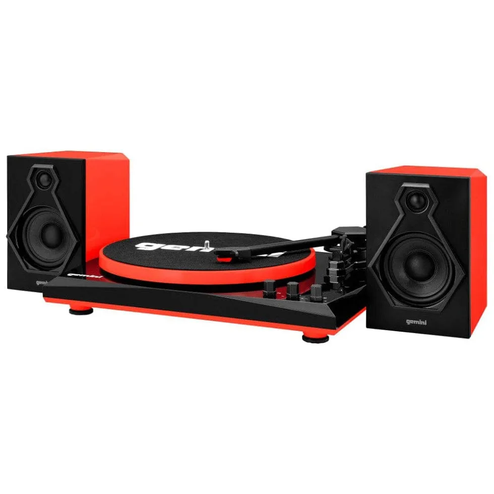 Gemini Record Player Turntable Bluetooth Audio System with Dual Stereo Speakers, Red - Certified Refurbished