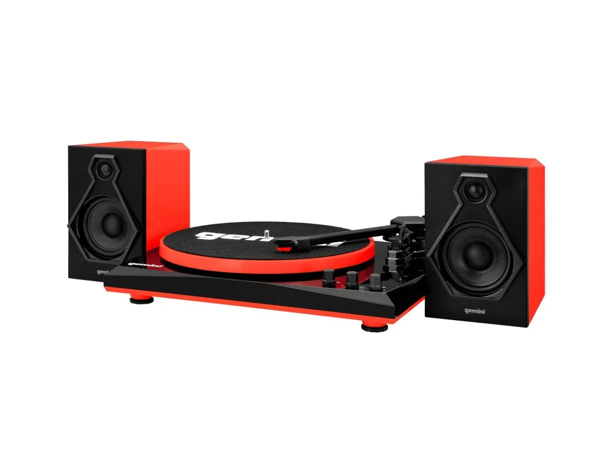 Gemini Record Player Turntable Bluetooth Audio System with Dual Stereo Speakers, Red - Certified Refurbished