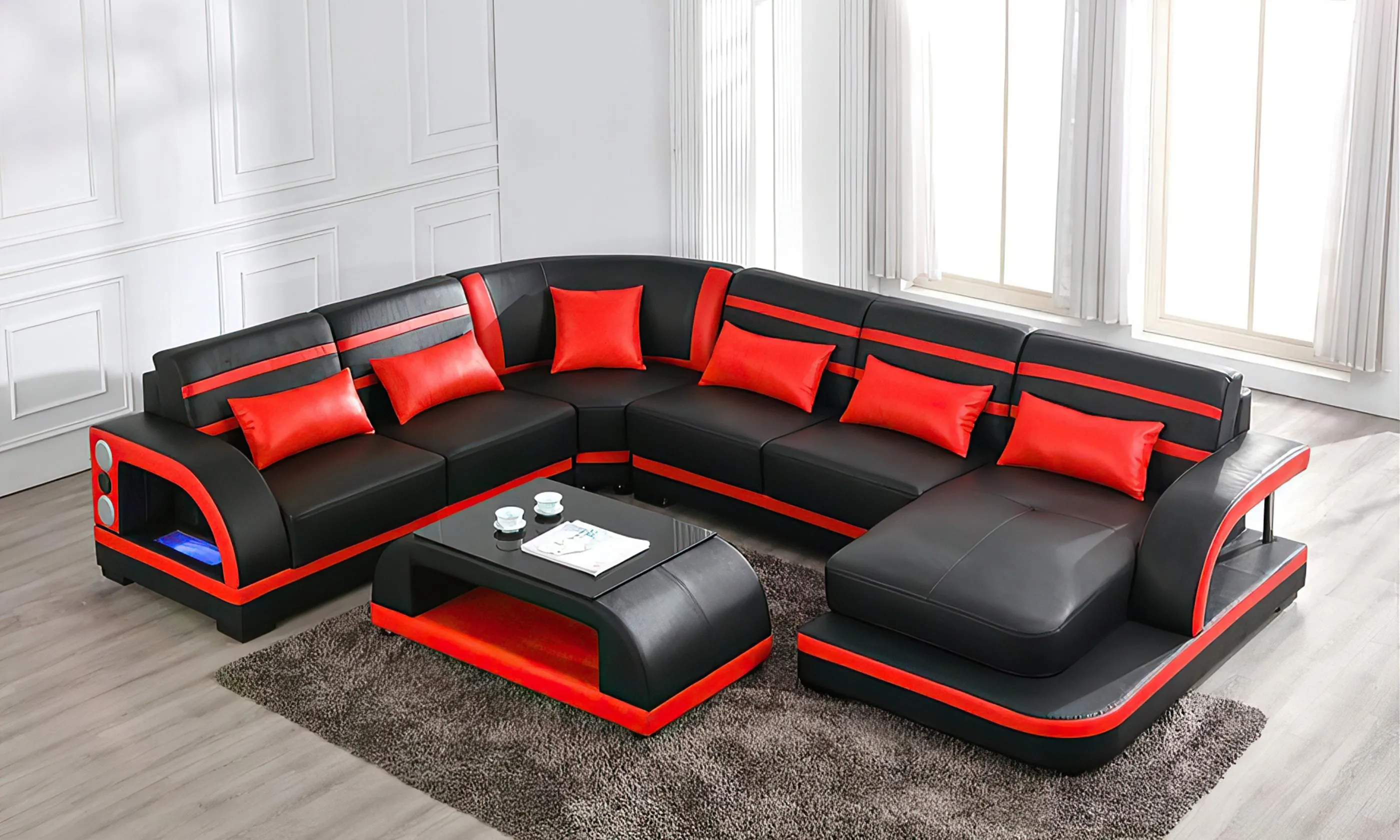 Grando Modern Sectional with Speaker & Wireless Charger & LED Lights