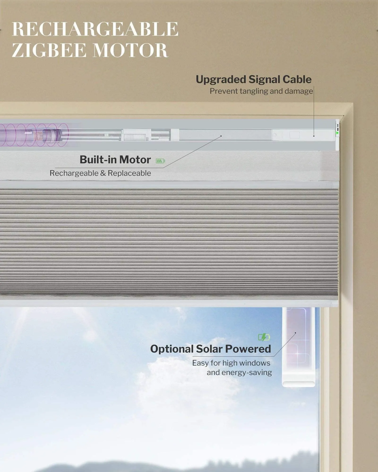 Graywind Motorized Day/Night Cellular Shades | Blackout Series | Customizable