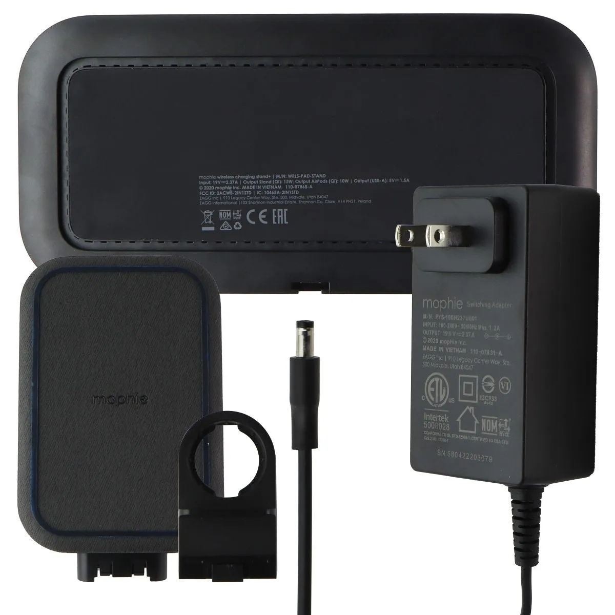 mophie Wireless Charging Stand  & Pad with USB-A Port for Qi Enabled Devices