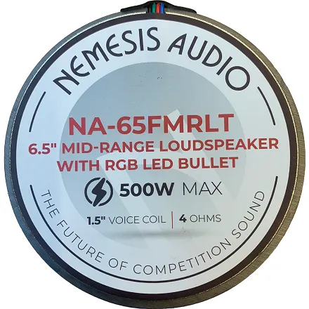 Nemesis Audio NA-65MFRLT 6.5" 250W Midrange Speaker With RGB LED Lights 4-Ohm (Single)