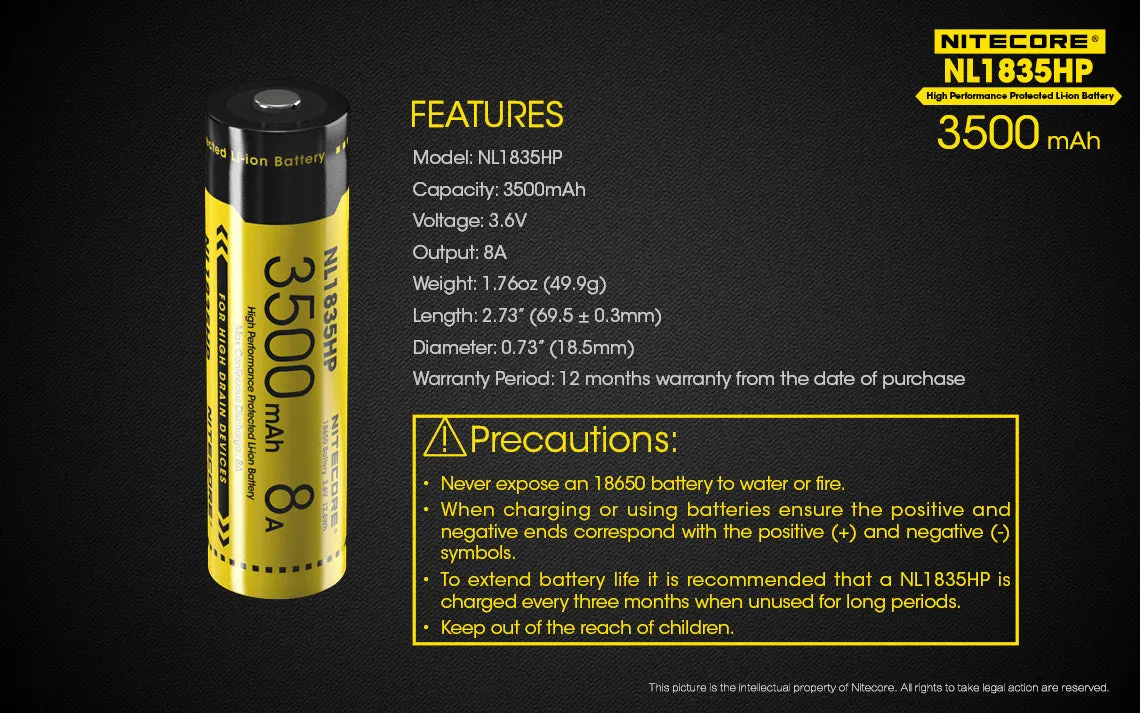 Nitecore NL1835HP 3500mAh Protected 18650 Rechargeable Battery