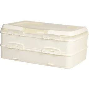 Red Co. White Rectangular 2 Tiered Pastry and Pie Carrying Box Folding Handle Multi Purpose Food Storage - 16.5" x 7" x 11.25"