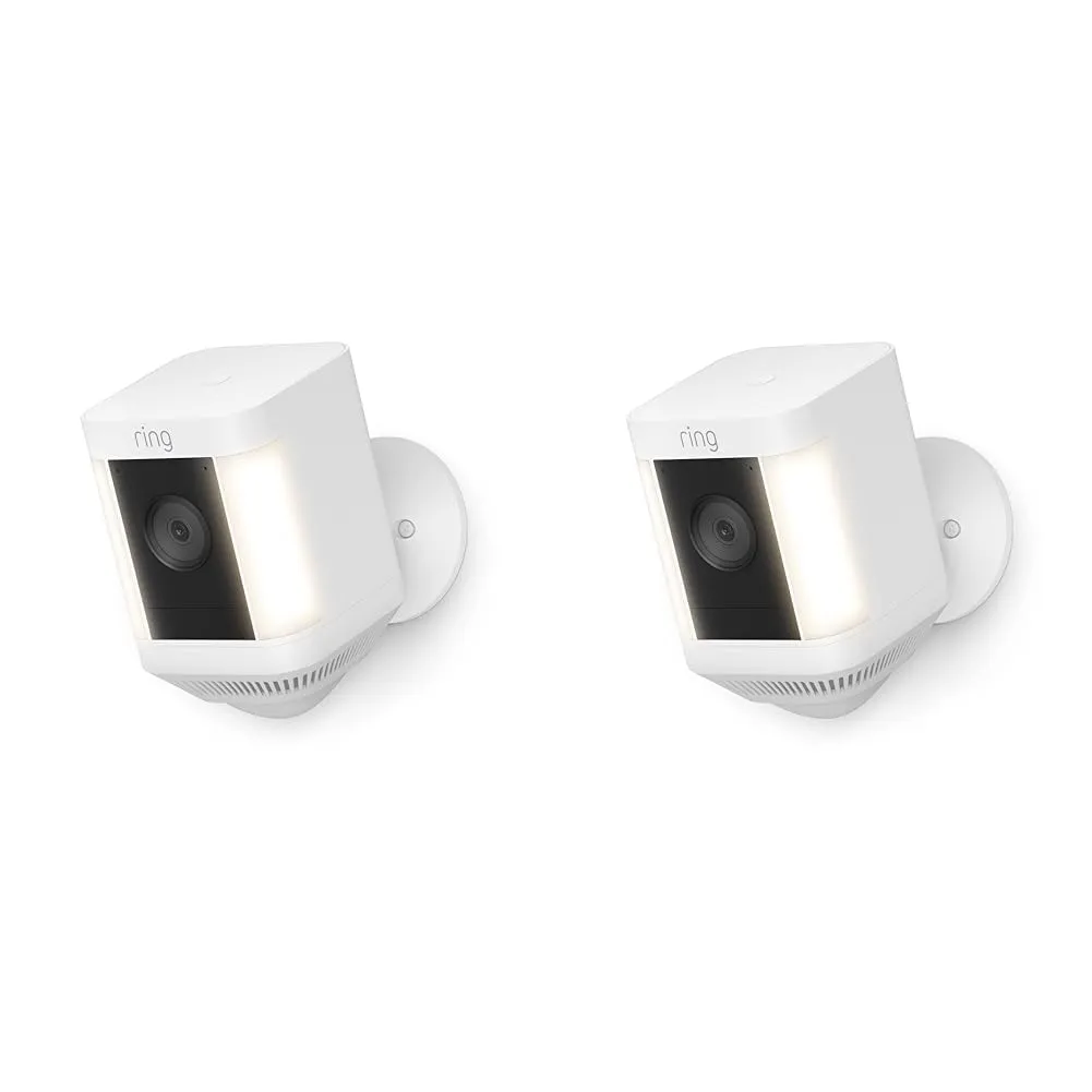 Ring Spotlight Cam Plus, Battery | Two-Way Talk, Color Night Vision, and Security Siren (2022 release) | 2-pack, White