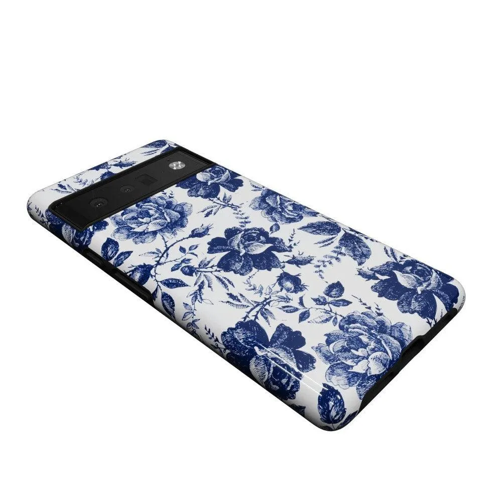 Rose to Fame | Blue & White Rose Floral Google Pixel Case