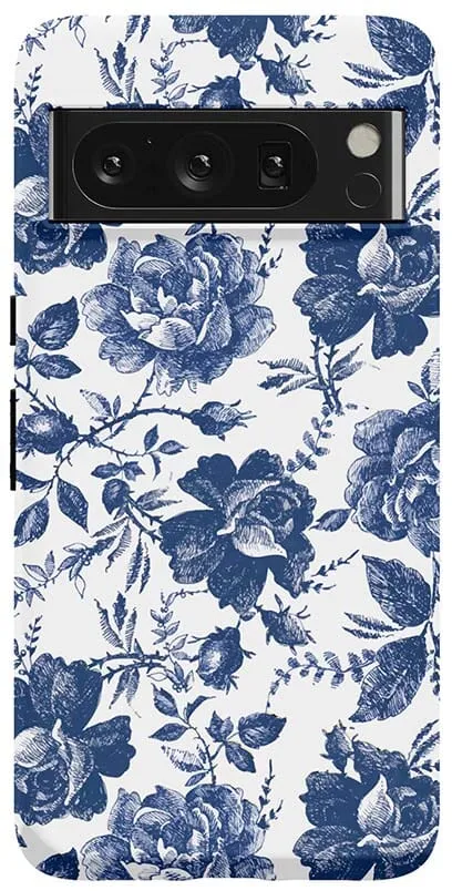 Rose to Fame | Blue & White Rose Floral Google Pixel Case