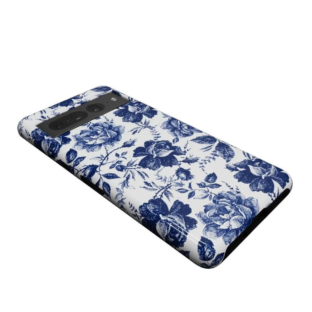 Rose to Fame | Blue & White Rose Floral Google Pixel Case