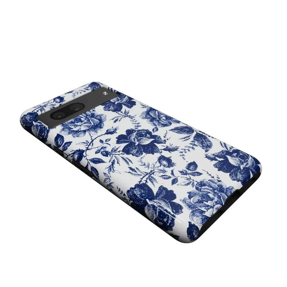 Rose to Fame | Blue & White Rose Floral Google Pixel Case