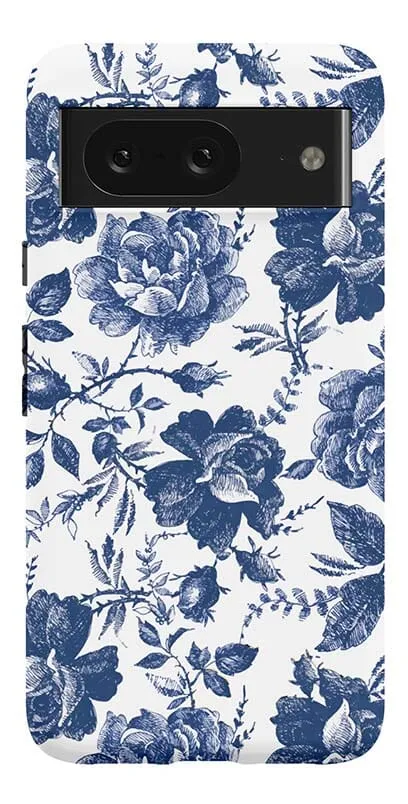 Rose to Fame | Blue & White Rose Floral Google Pixel Case