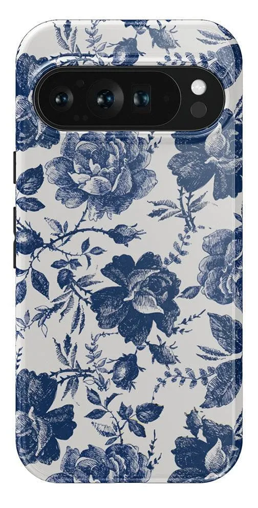 Rose to Fame | Blue & White Rose Floral Google Pixel Case