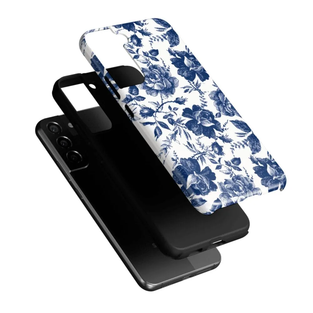 Rose to Fame | Blue & White Rose Floral Samsung Case