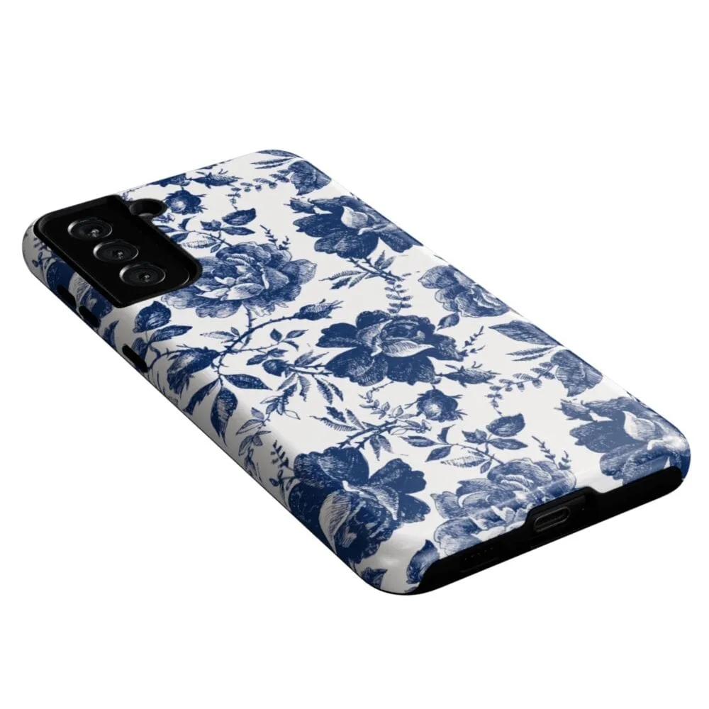 Rose to Fame | Blue & White Rose Floral Samsung Case