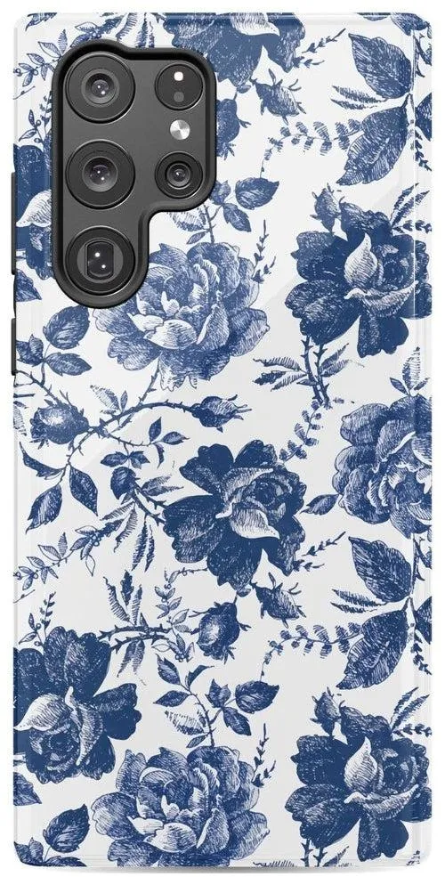 Rose to Fame | Blue & White Rose Floral Samsung Case