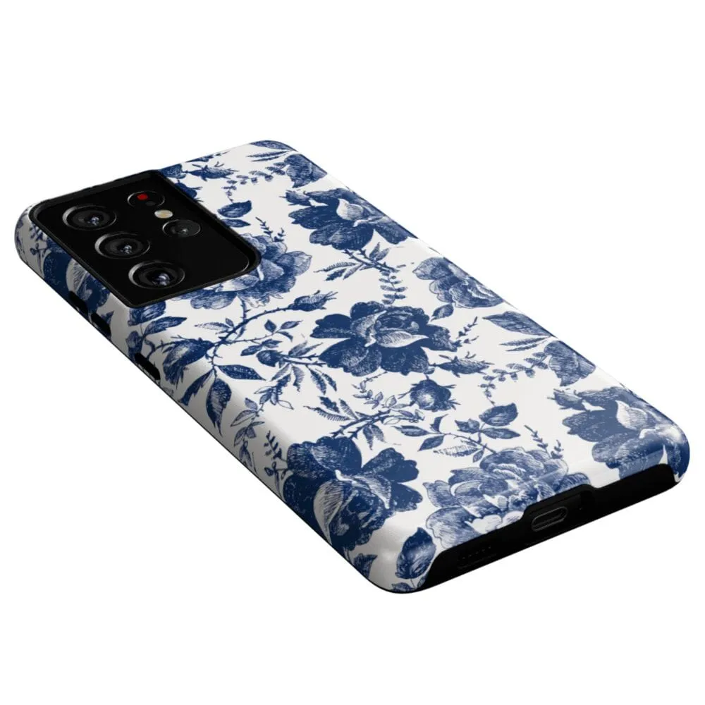 Rose to Fame | Blue & White Rose Floral Samsung Case