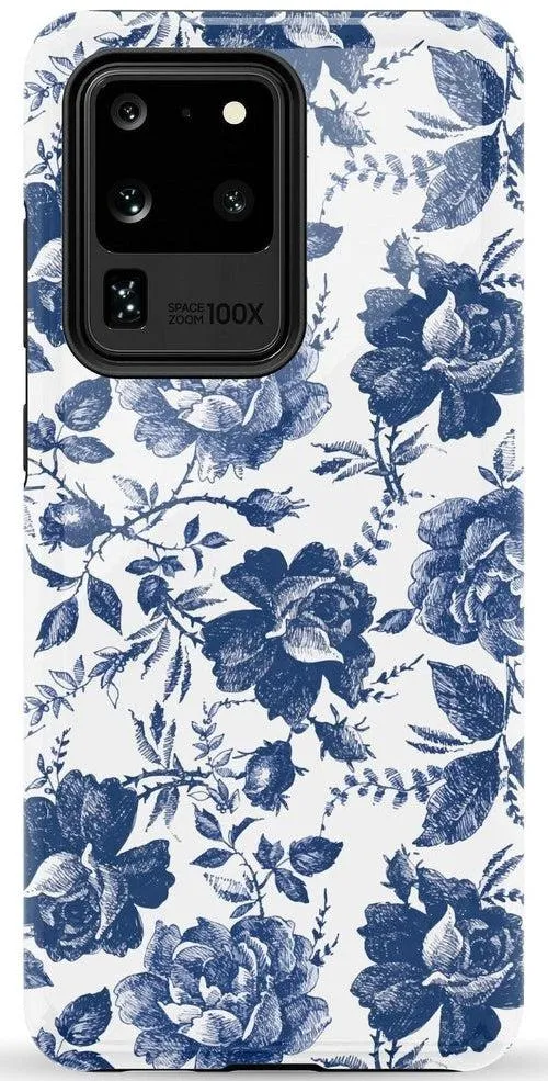 Rose to Fame | Blue & White Rose Floral Samsung Case