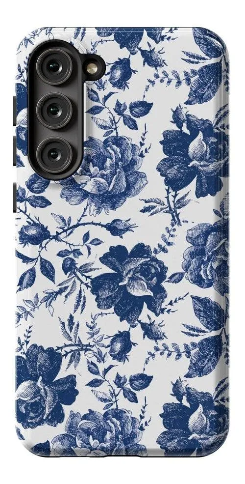 Rose to Fame | Blue & White Rose Floral Samsung Case