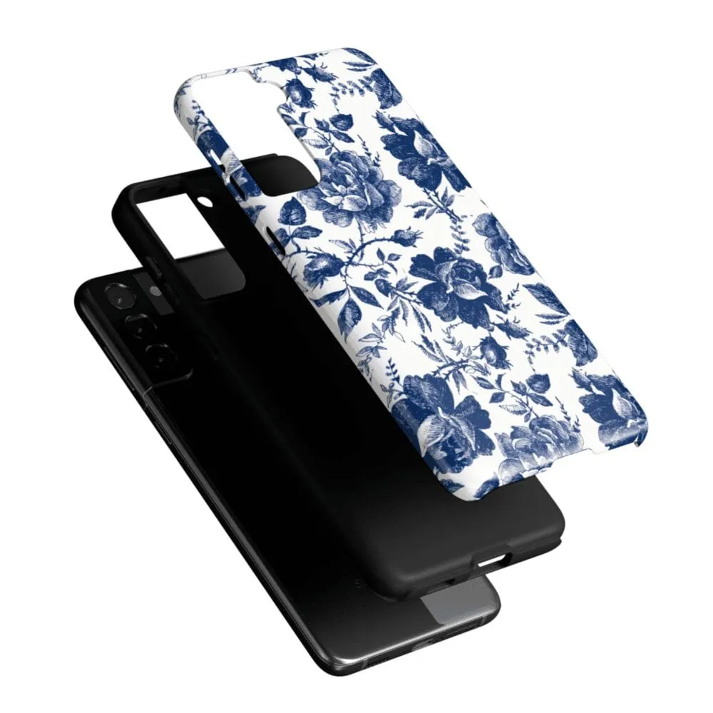 Rose to Fame | Blue & White Rose Floral Samsung Case