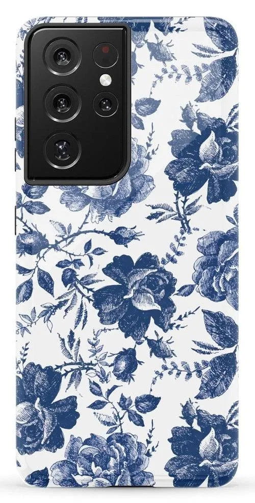 Rose to Fame | Blue & White Rose Floral Samsung Case