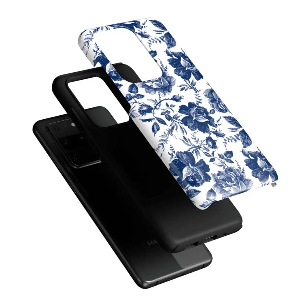 Rose to Fame | Blue & White Rose Floral Samsung Case