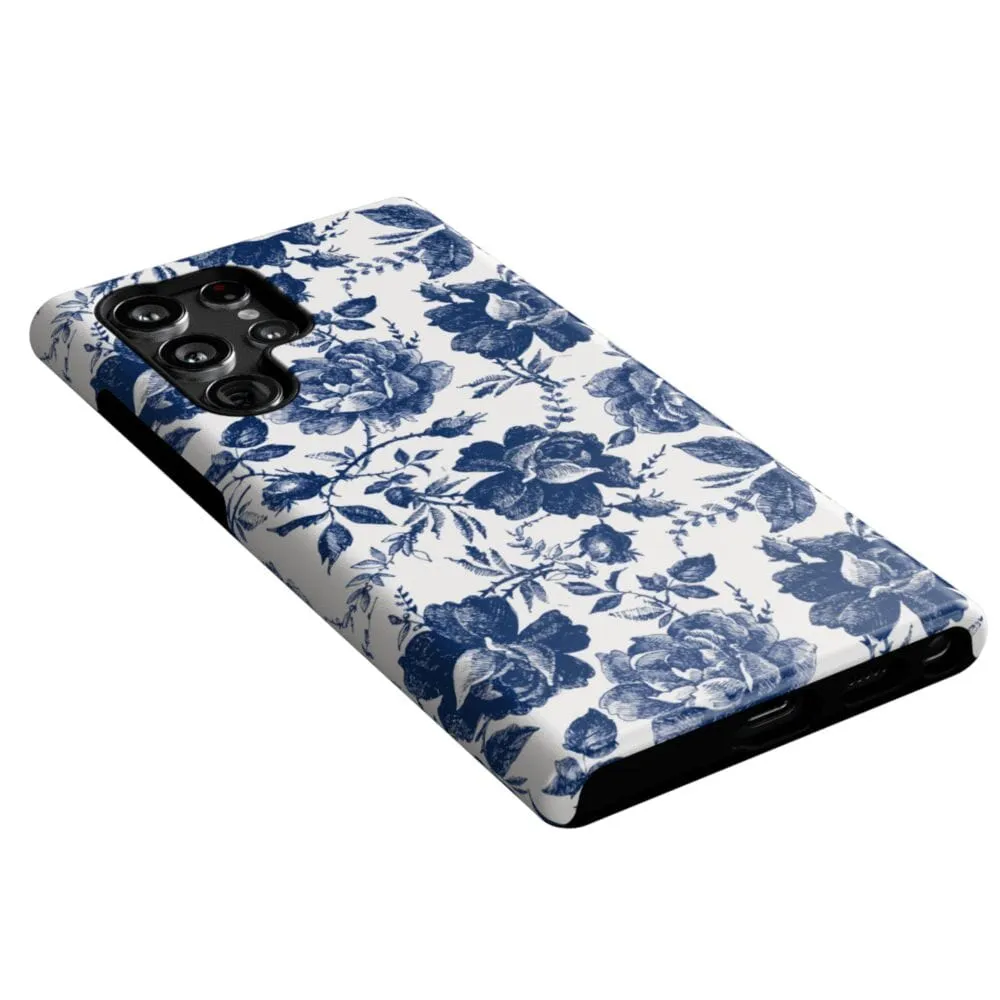 Rose to Fame | Blue & White Rose Floral Samsung Case