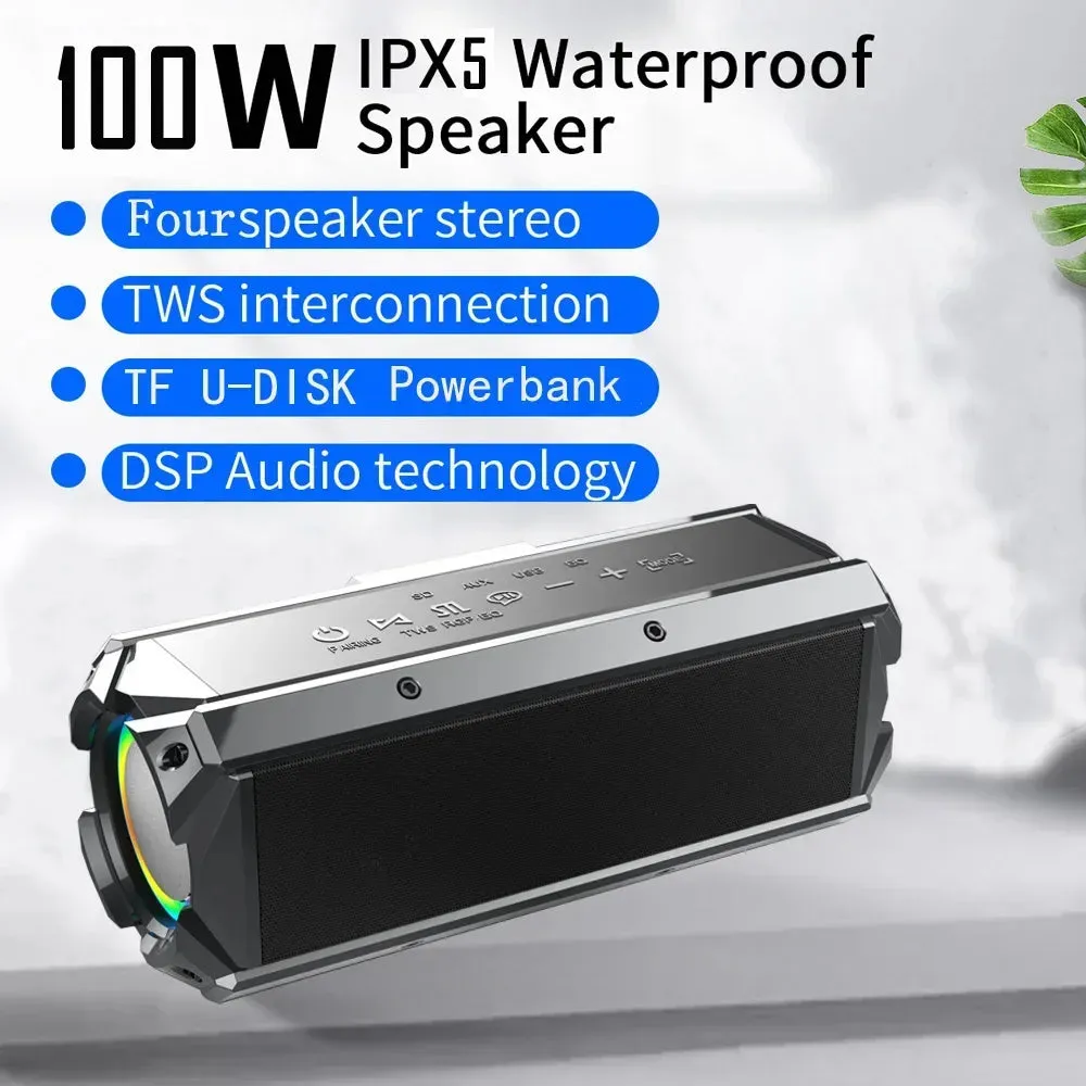 SODLK T200 100W High Power Bluetooth Speaker Outdoor Portable Waterproof Subwoofer with 12 Hour Playback Deep Bass and RGB Light